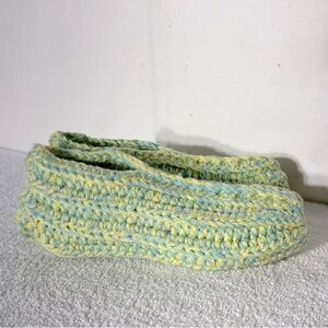 Vintage Handmade Yellow Green Crochet Knit Slippers Grannycore Cottagecore